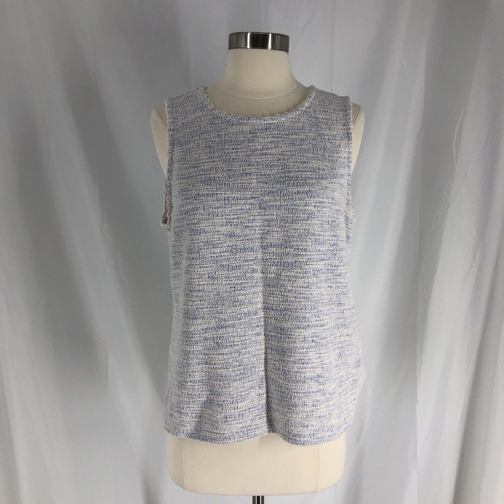 J.Crew Sleeveless Shell Top Womenβs Large Blue White Tweed